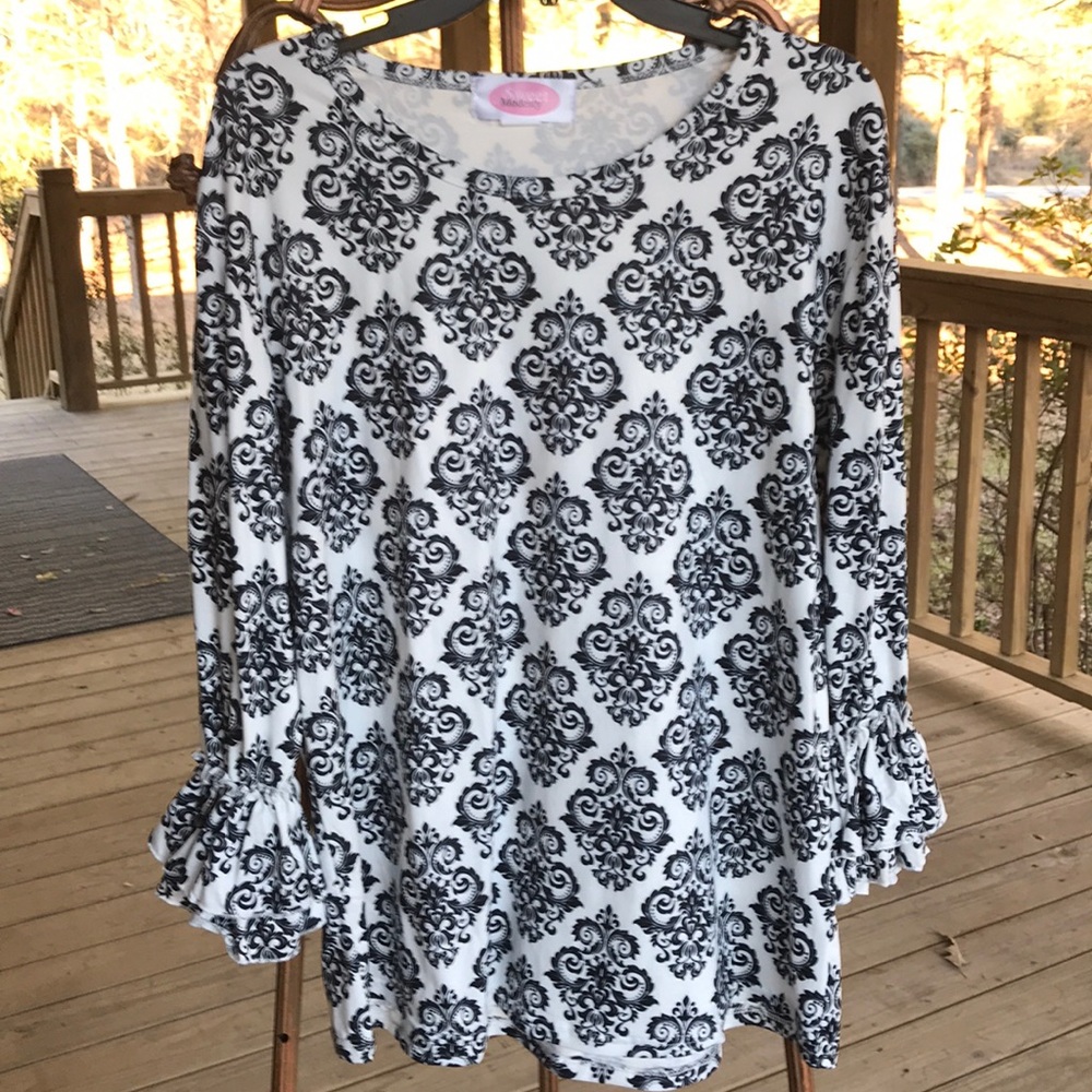 Sweet Modesty dressy knit top with ruffle sleeves